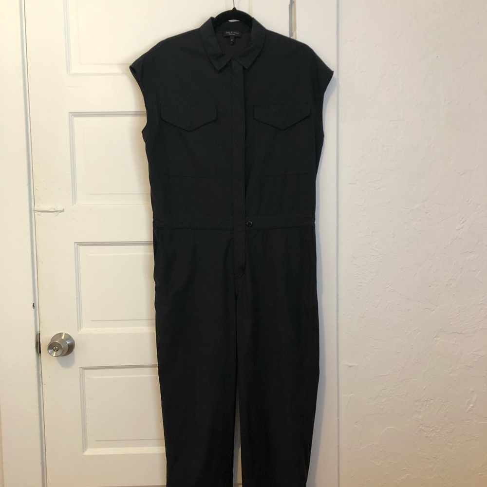 Rag & Bone cap sleeve black zipper jumpsuit